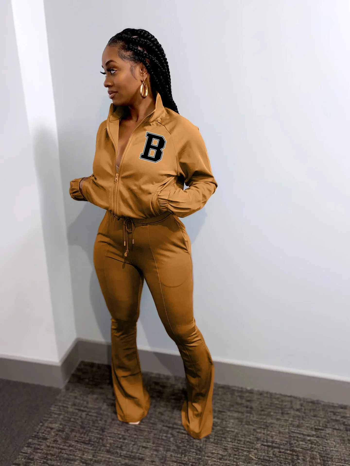 

Chocomist Two-pieces Sporty Solid Letter Print Lace-up Women Pants Set