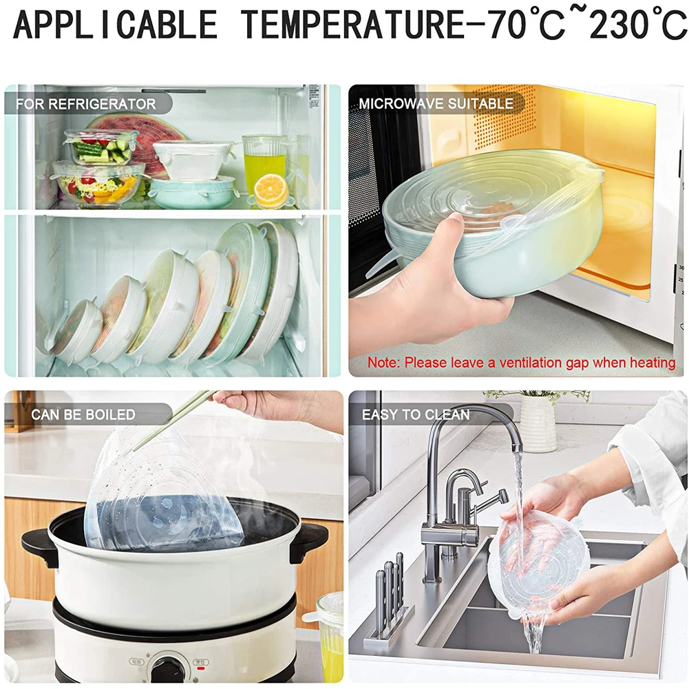 Silicone Covers Lids Caps for Food Universal Dish Stretch Lids for Cans 6PCS food cover kitchen utensils kitchen supplies preservation cover fresh keeping cover