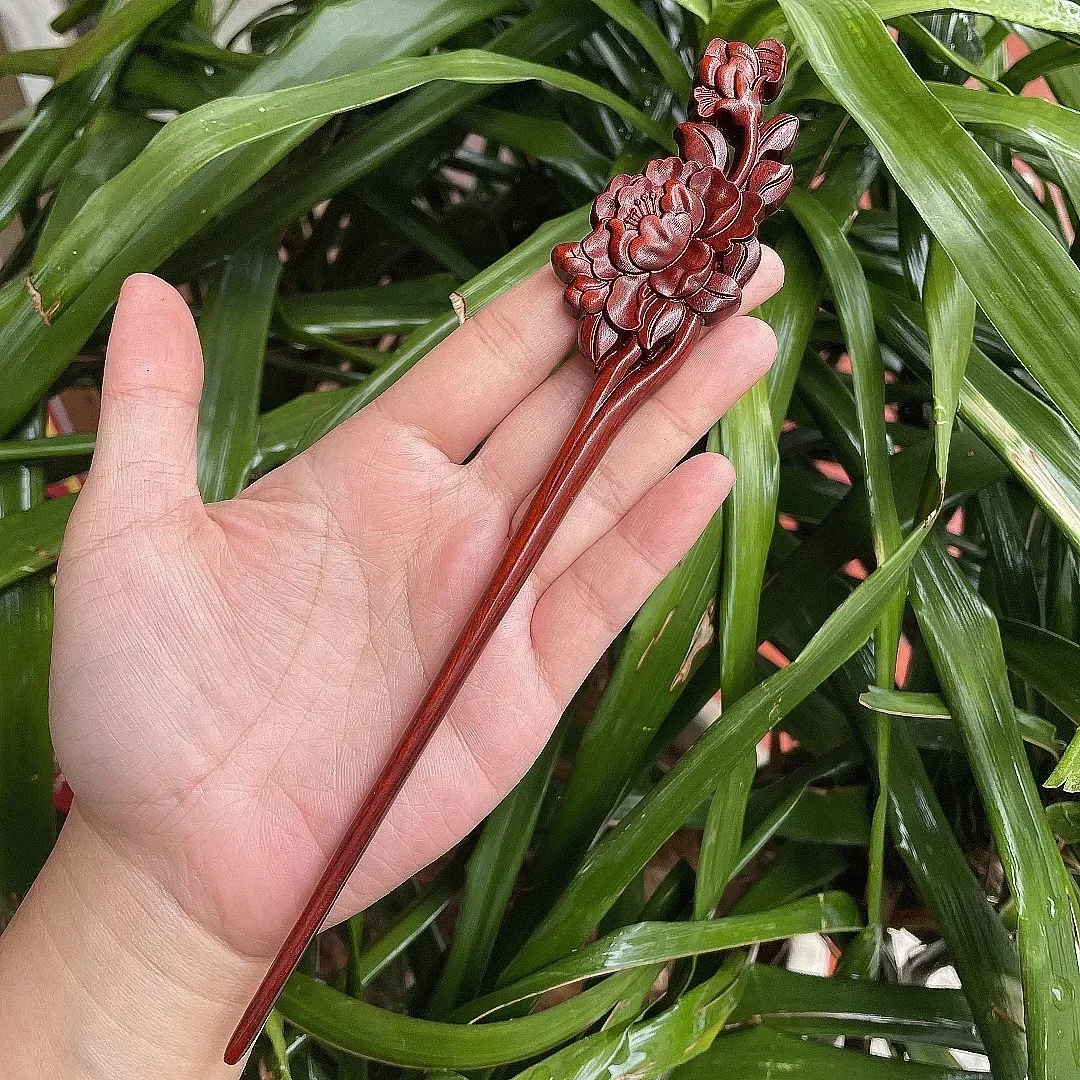 Hair Accessory Chinese Retro Style Peach Wood Handmade Carved Hairpin Hollow Out Hair Stick Jewelry Accessories for Women Hair Styling