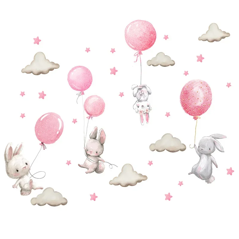 Watercolor Balloon Bunny Wall Stickers Kids Room Decor self adhesive wall stickers