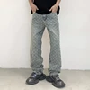 2024 street Latest designer Pattern Jacquard Jeans Looser Hollow-out Men's Pants Full Length Denim Clothing Black Blue men's pan 1