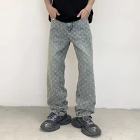 2024 street Latest designer Pattern Jacquard Jeans Looser Hollow-out Men's Pants Full Length Denim Clothing Black Blue men's pan 1
