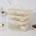 Three-layer mesh cosmetic bag-beige