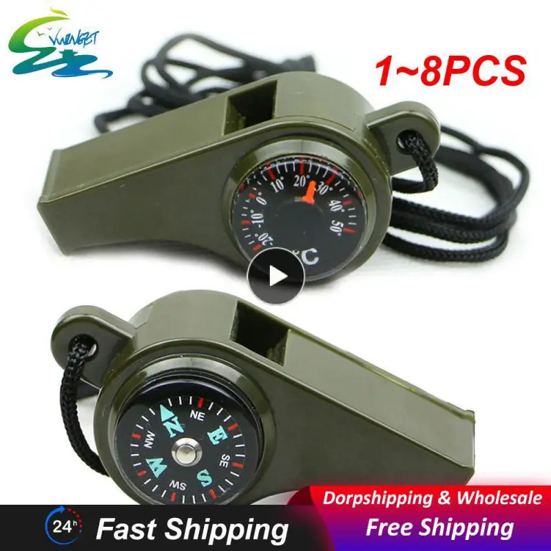 

1~8PCS 3in1 Survival Whistle Mutifunction Lightweight Whistle Thermometer Compass For Camping Hiking And Outdoor Activities