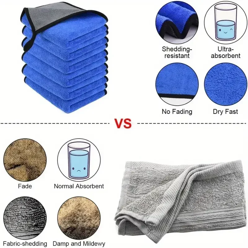 1 5pcs Microfiber Car Washing Towels Soft Quick Drying Windows Mirrors Wiping Rags Home Double Layer Cleaning Cloths 500GSM microfiber towel,microfiber cleaning cloths,microfiber car towel,microfiber towels,microfiber washing towel,car washing towel,fiber car wipes