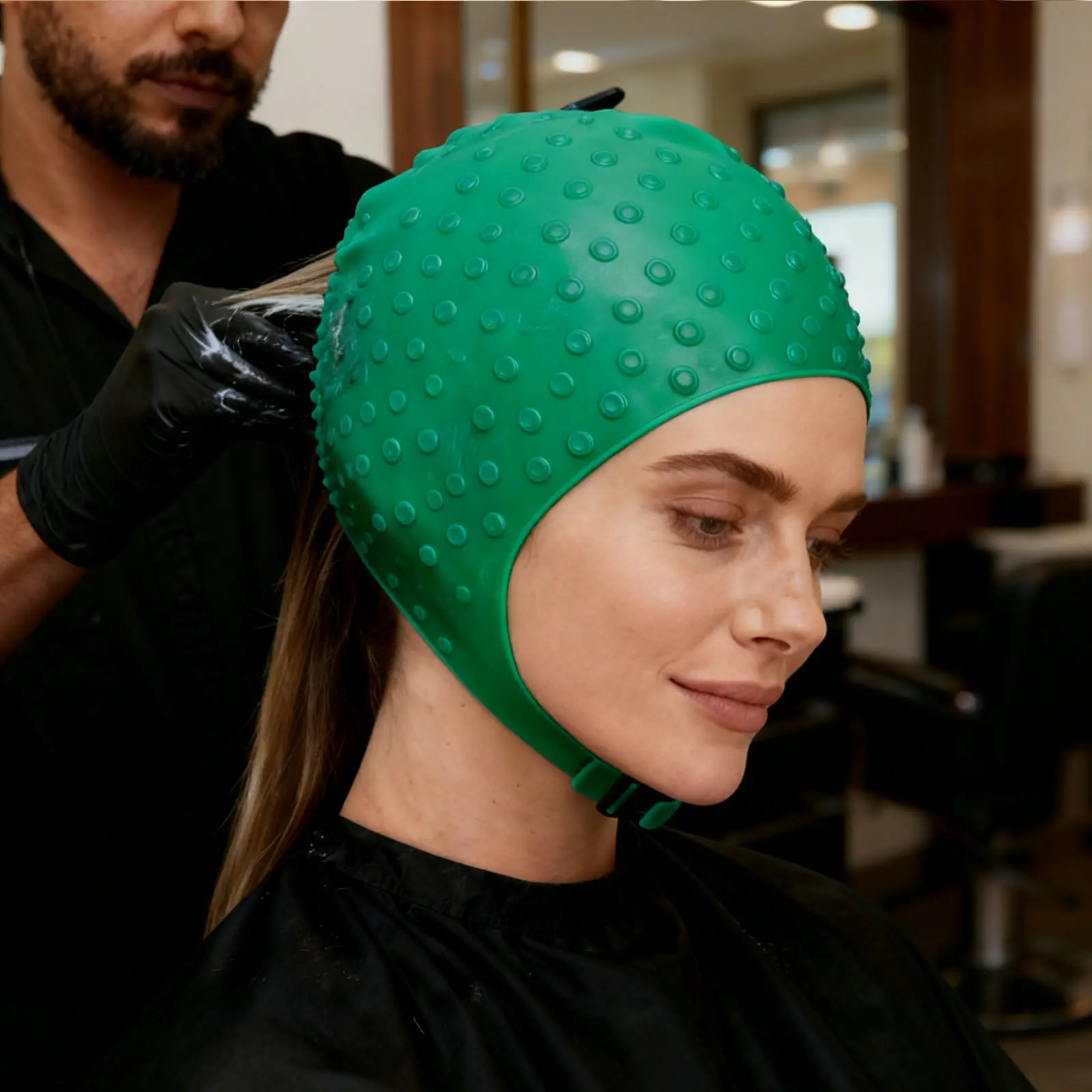 실리콘 하이라이팅 캡 골드 헤어 염색 플로스팅 캡 타이트핏 헤어 컬러링 도구 살롱 헤어드레싱 키트 풀스루 캡