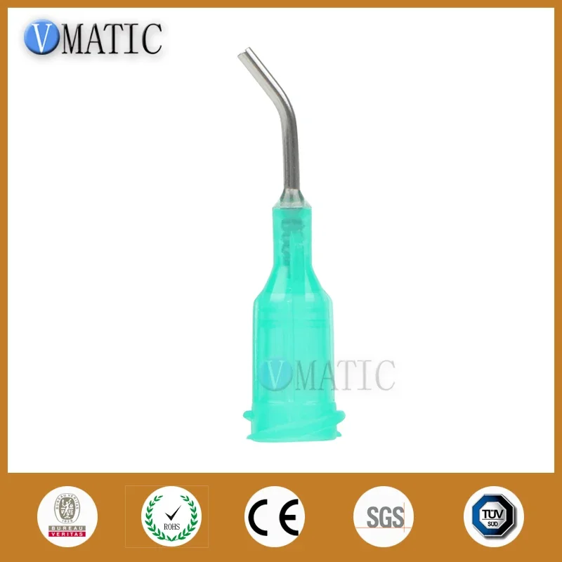 100Pcs 18G Green 0.5'' Tube Length 45 Degree Bent CE Approved Glue Dispensing Needles Tips 1/2 Inch