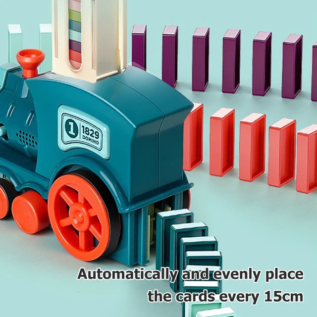 Montessori Dominoes Brick Blocks with Sound Light Stacking Domino Train Automatic Laying Electric Domino Train Kits for Children 5