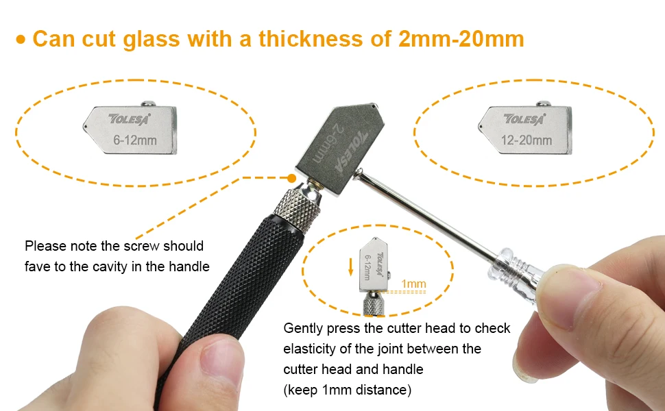 TOLESA Glasschneider 2 mm–20 mm Kits, Glasschneidewerkzeug mit automatischem Ölzufuhr und Box, Glasschneider für Spiegel/Fliesen/Mosaik – Detail 2