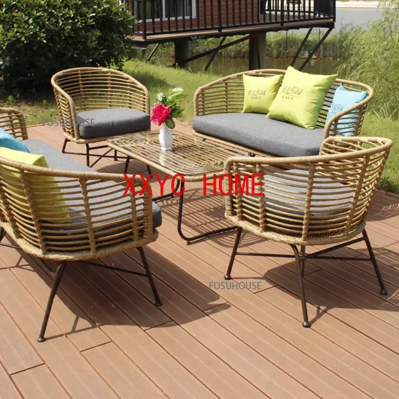 

Nordic simple Outdoor Rattan Furniture Creative Balcony Double Rattan Chair Leisure Outdoor Courtyard Hotel Sofa backrest Chair