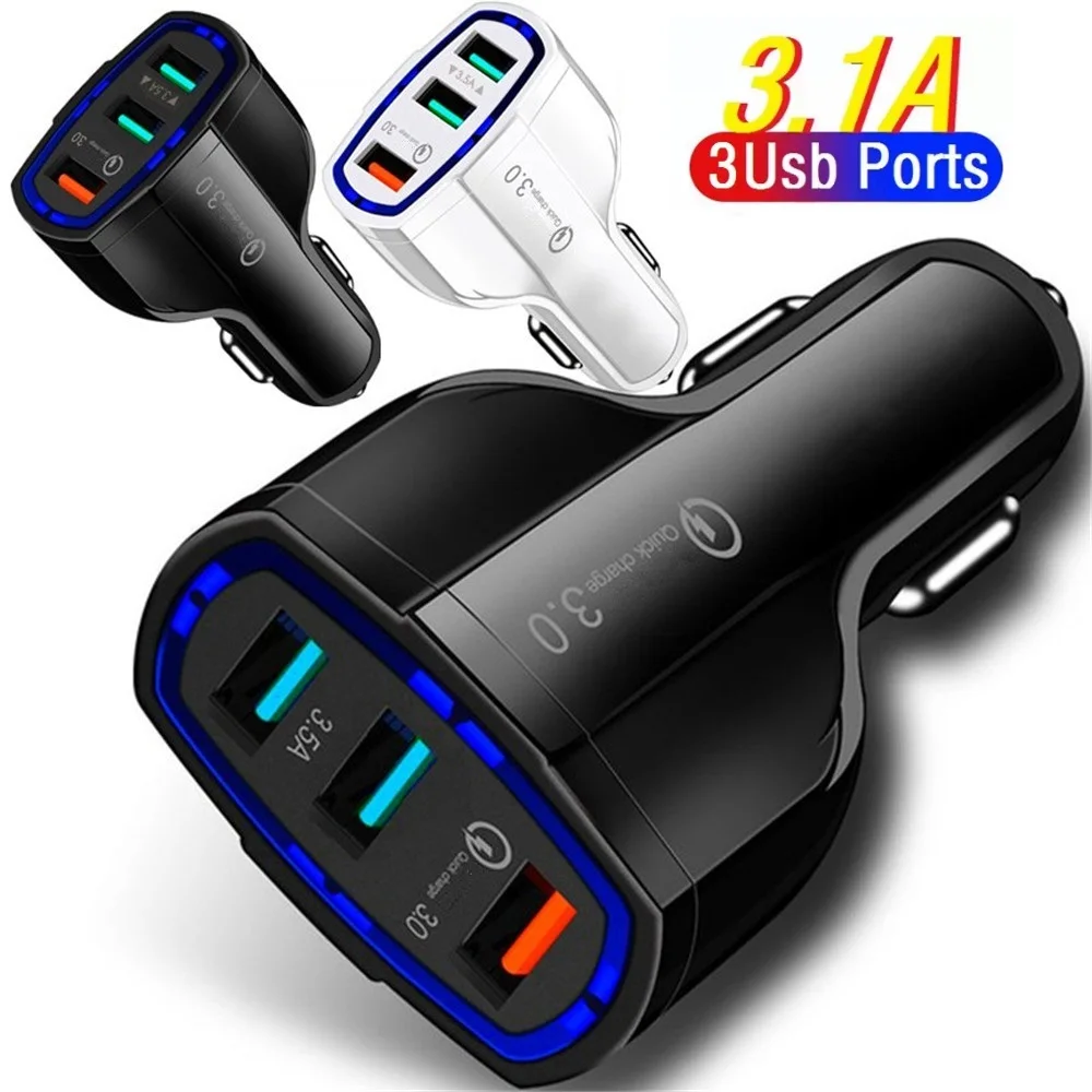

100pcs Car Charger 3 USB Ports Fast Charging Power Adapters For Iphone Samsung S10 Plus GPS Phone Charger Adapter Usb Charger