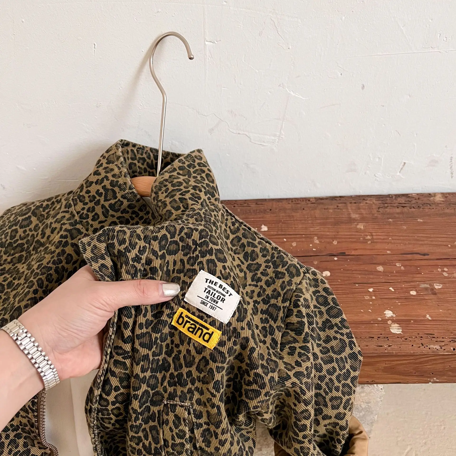 Kids Jackets Spring Autumn Children Casual Long-sleeved Boys Korean Leopard Print Girls Short Denim