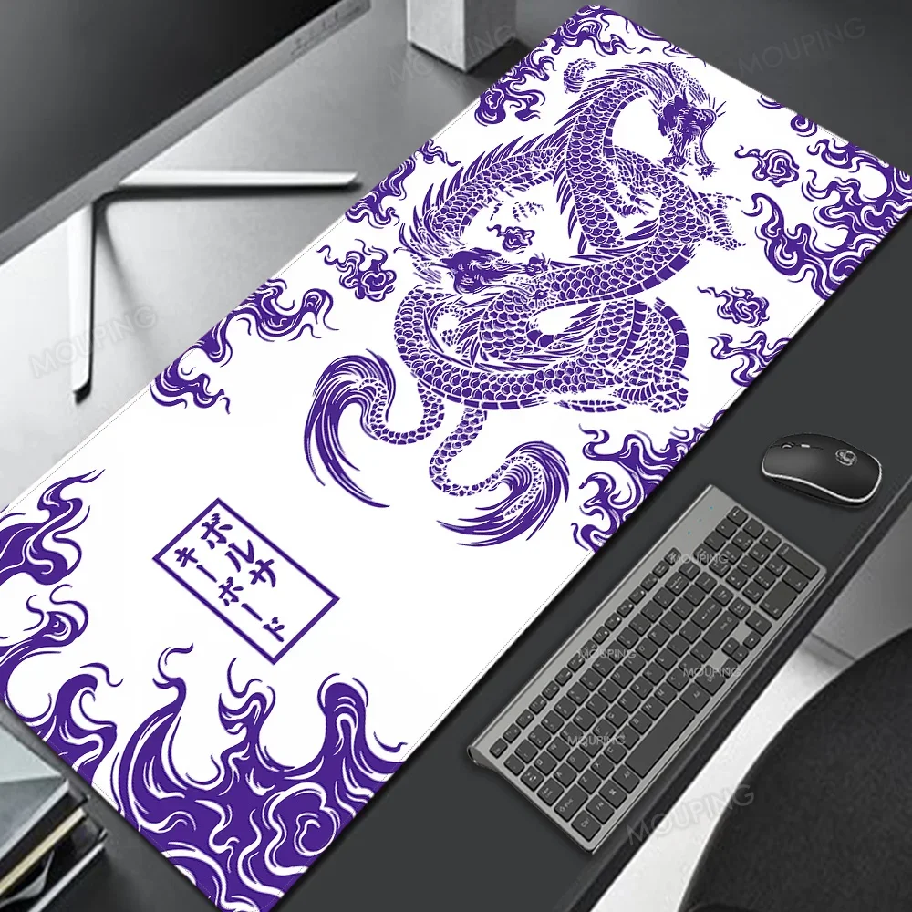 Dragão Mousepad Roxo e Branco Deskmat Japão Playmat Computador Portátil Mouse Pad Gamer Anime Teclado de Jogos de Escritório de Borracha Tapete Deskpad