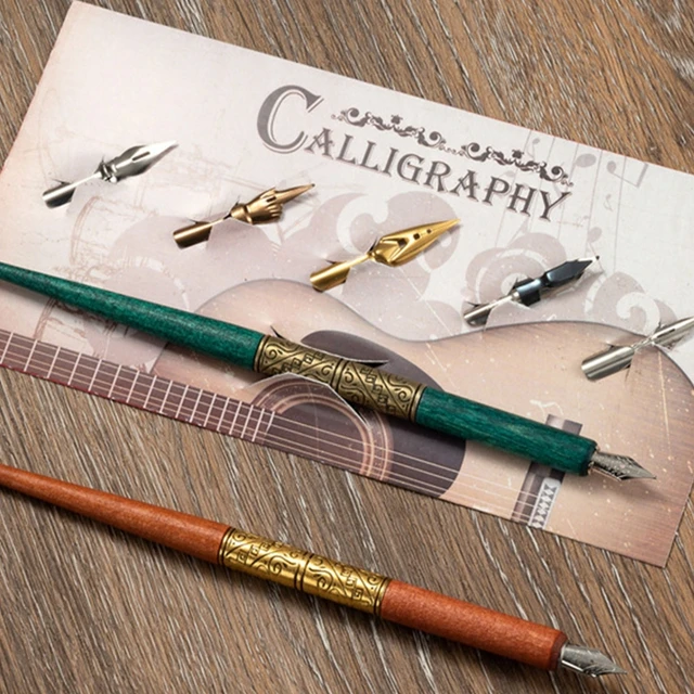 Calligraphy Black Wood Pen and Oblique Pen Gift Set