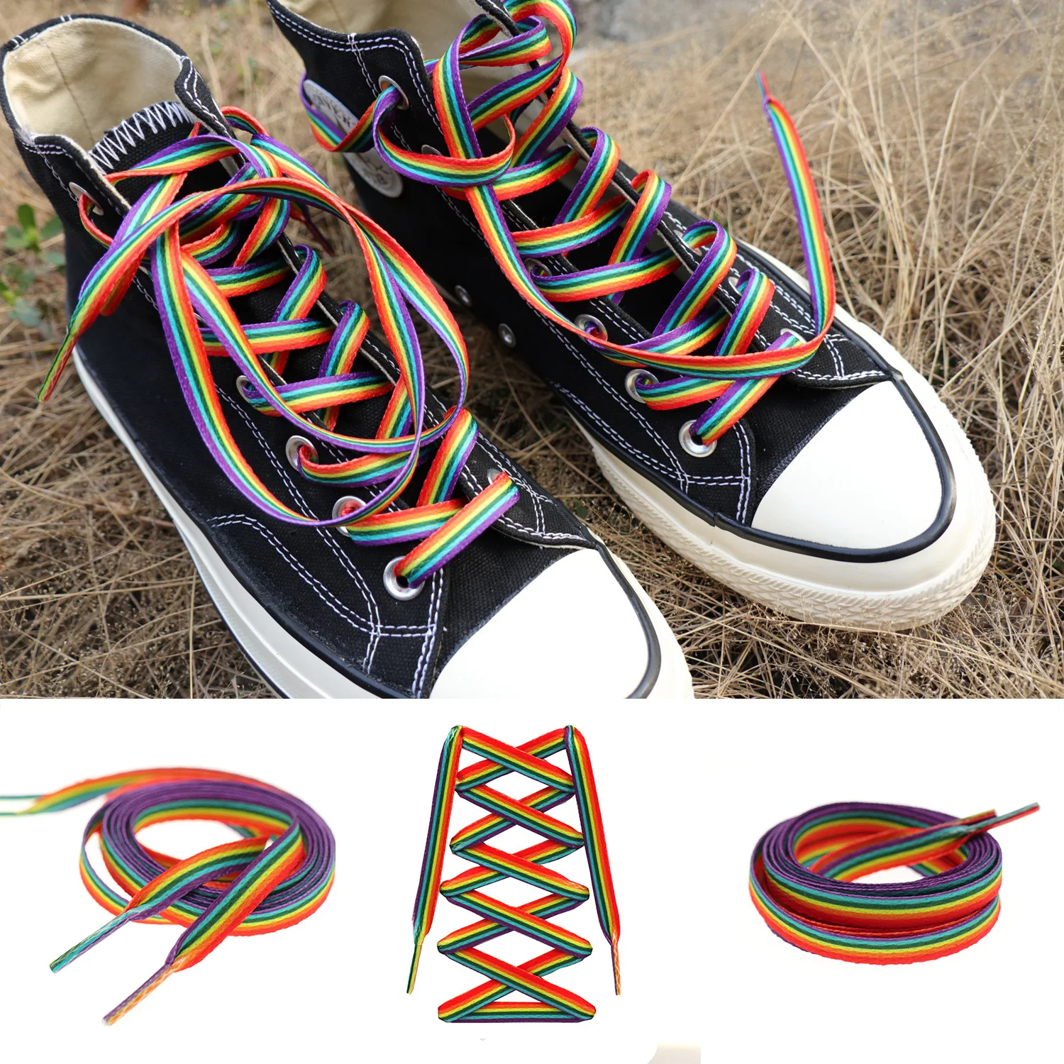 

Fashion Colorful Laces Rainbow Shoe Laces Gradient Print Flat Shoelace Casual Chromatic Colour Sneaker Shoelaces 80-220CM