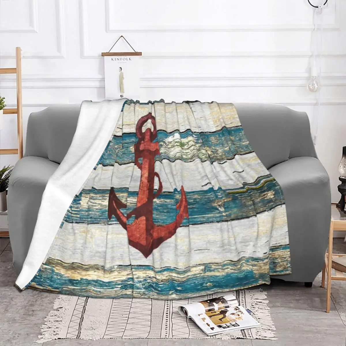 

Rustic Anchor Blanket Flannel All Season Chic Nautical Multi-function Soft Throw Blankets for Bedding Bedroom Plush Thin Quilt