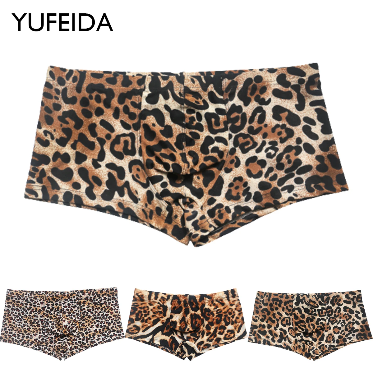 

YUFEIDA 1/3pcs Hot Sexy Men Leopard Printed Underwear Boxer Shorts Underpants Swim Trunks Wild Style Boxers Shorts Male Panties