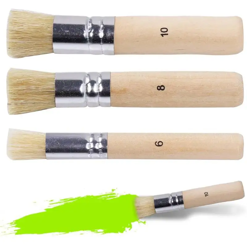 3pcs Wooden Stencil Brushes Natural Stencil Brushes Painting Bristle for Acrylic Oil Watercolor Project Card DIY Crafts