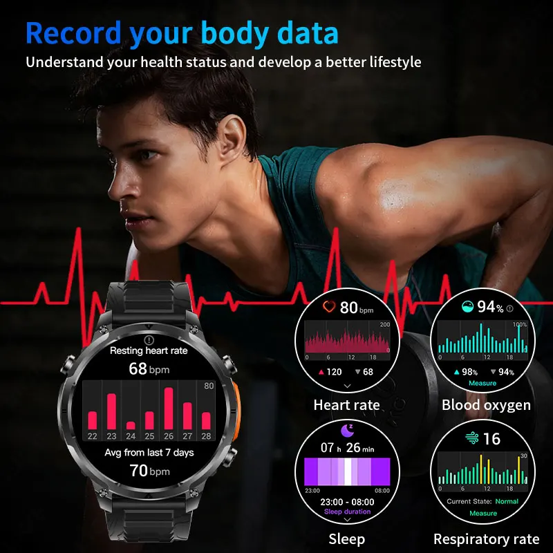 LIGE 2025 New Military GPS Smart Watch 720mAh Battery IP68 Waterproof Compass Altimeter Flashlight Sports Tracker Smartwatch Men