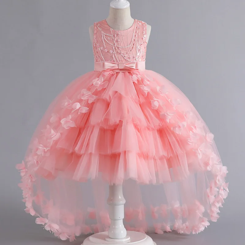 

Girl's Tail Dress Children's Sleeveless Mesh Princess Dress kids Wedding Dress Christmas Bow Cake Dress 3-12Y