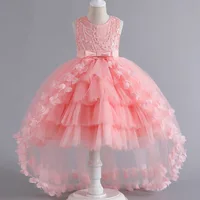 Girls Tail Beading Princess Dress Flower Girl Wedding Dress Children Birthday Party Gown Formal Evening Elegant Prom Dress 3-12Y