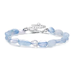 Sterling Silver Blue Crystal Beaded Bracelet - Handmade Adjustable Dainty Wrist Chain (BSB223)