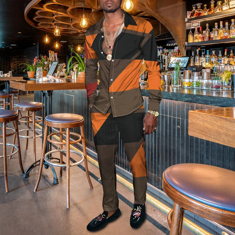 Free shipping men's shirt+pants with checkered pattern in the same color 3D printed men's set, 2 pieces