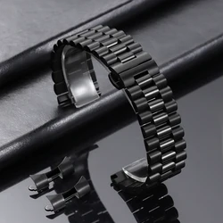 Premium Curved End Stainless Steel Watch Bracelet with Butterfly Buckle - 22mm (Black)