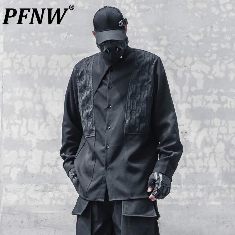 

PFNW Men's Punk Style Darkwear Niche Design High Sense Shirt Trendy Fashionable Handsome Stand Collar Casual Autumn Top 12Z4739