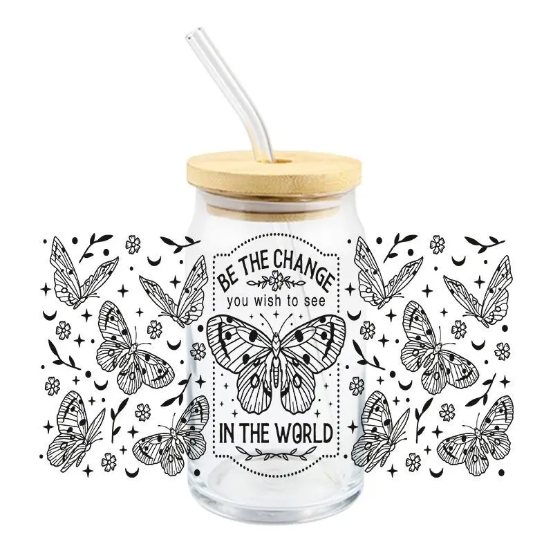 Black Butterfly UV DTF Wrap Transfer Stickers Cool Fashion Design DTF Wrap For Glasses Cups Bottles Decal