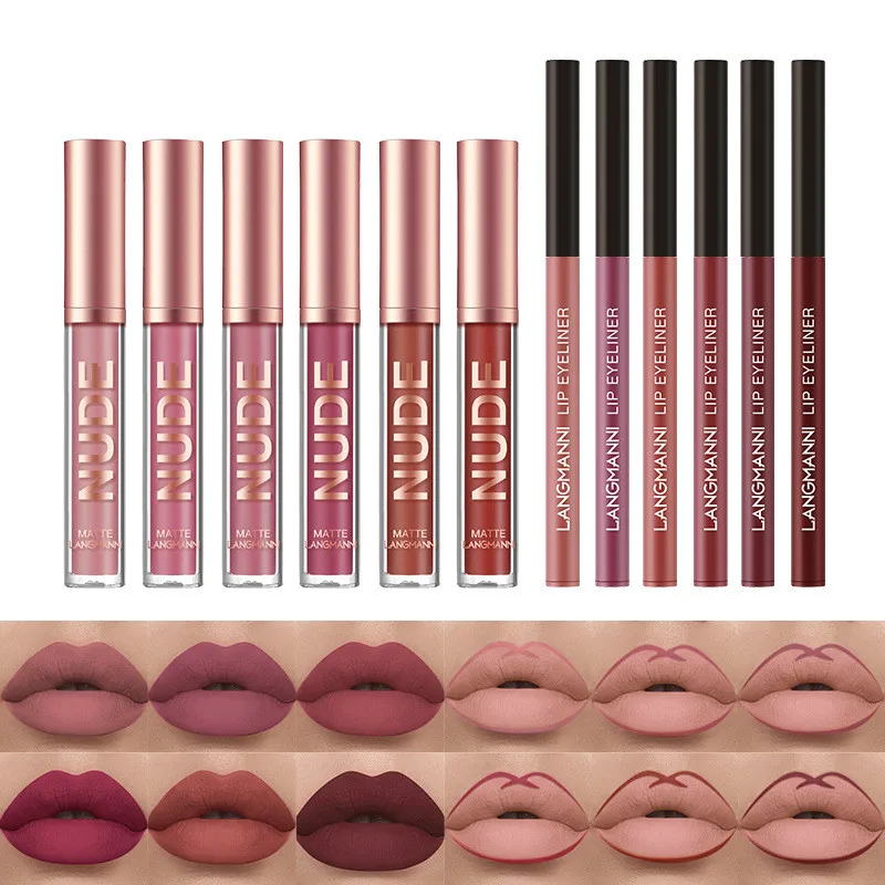 

Sdatter 12PCS Lip Gloss Lip Liner Combination Waterproof Makeup Non-stick Cup Lipstck Set for Gift Cosmetics Kit