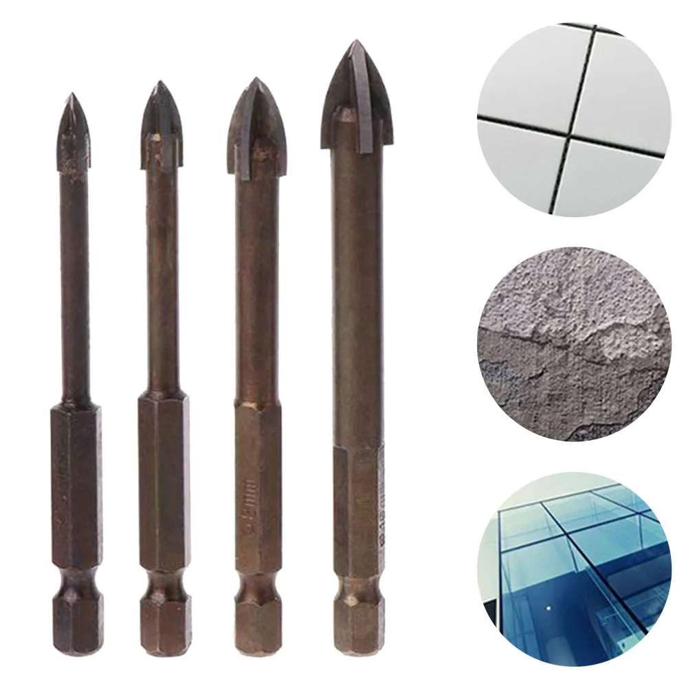 

4pcs Drill Bits Set 4 Cutting Edges Spear Heads 5 6 8 10mm Carbide Point For Ceramic Granite Tile Power Tool Accessories