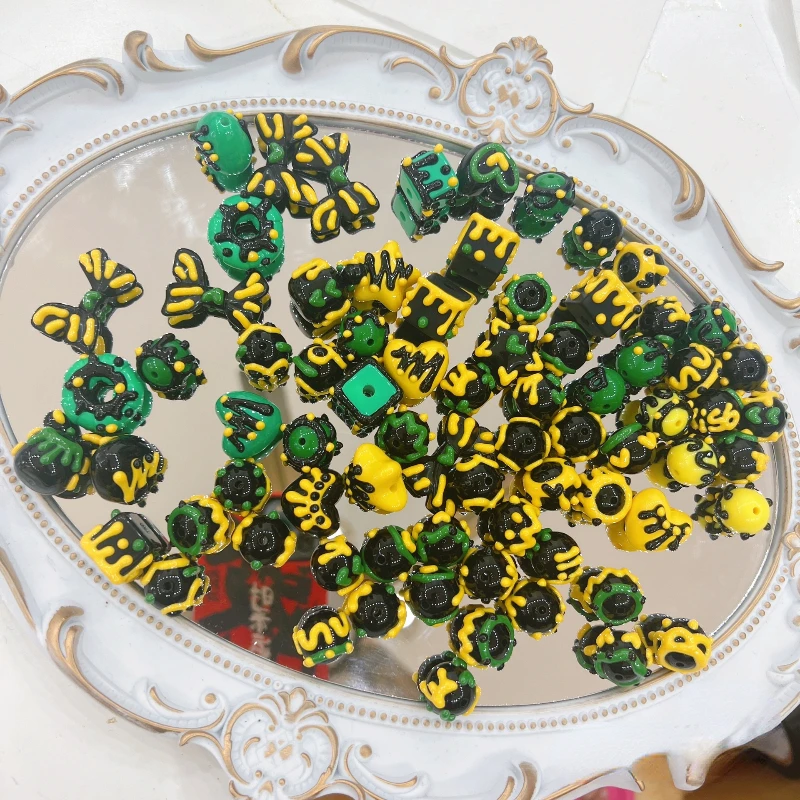 Nuove Perline Nere Con Salsa Verde Gialla Arancione Perline Perline Distanziatrici Dipinte A Mano Ciondoli Fai Da Te Per Etsy Small Business