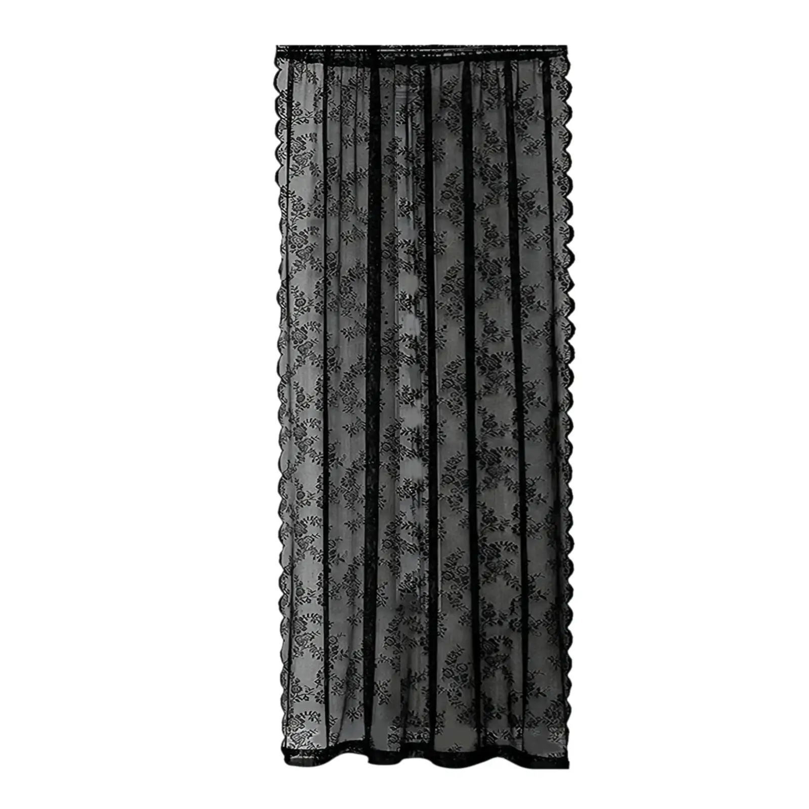 Black Lace Floral Net Curtains Window Drapes for Kitchen Hotel Decoration