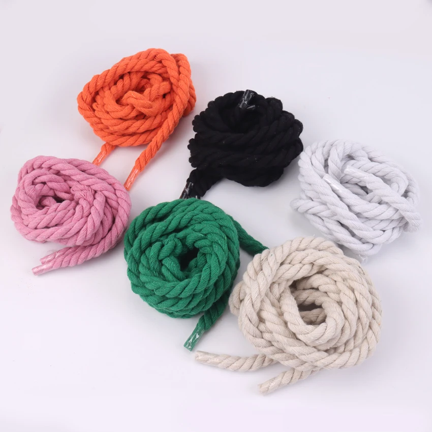 1Pair 120cm Three Strand Cotton Rope Colored Thick String Shoelace 0.8cm  Wide Circular Running Sneakers Shoelace - AliExpress