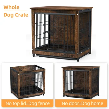 Large Elevated Dog Crate Wooden Dog Kennel Cage Pet House End Table with Double Door and Removable Tray Rustic Furniture Indoor 6