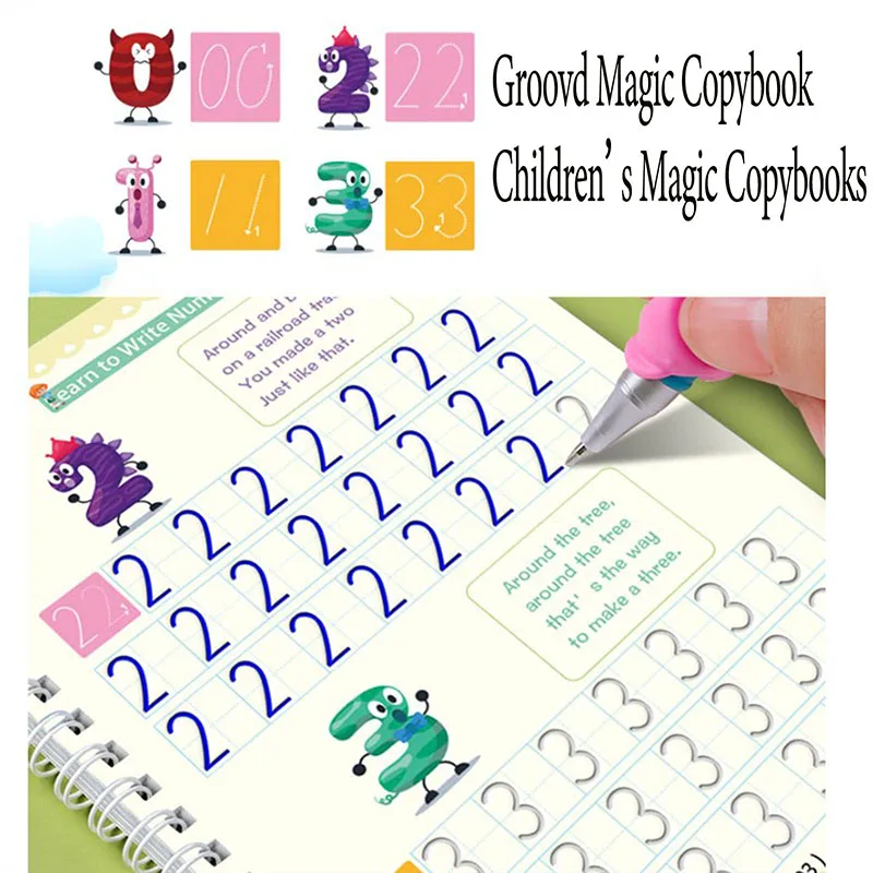 4 Magic Copybooks Children's Toy Writing Reusable Free Wiping English Maths Drawing Children's Toy Writing Practice Copy Book