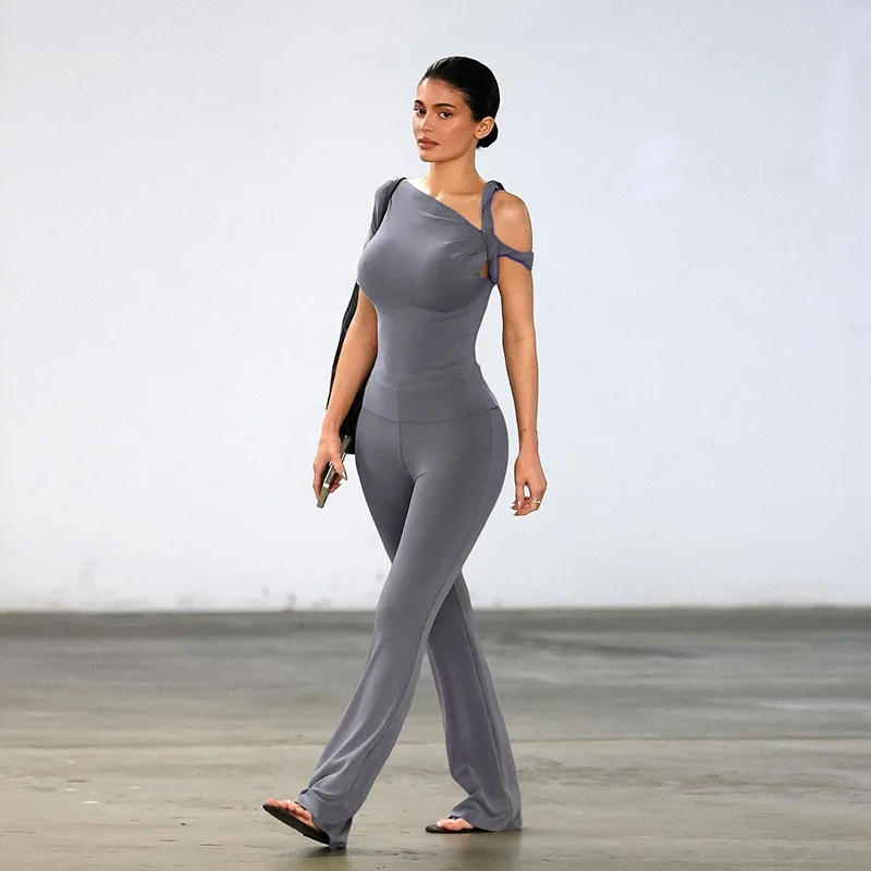 Fashion One Shoulder Backless Pants Suit Summer Solid Color Casual Slim Elegant Pants Suit Women's Pants Suit 2-piece Set 26 Fashion One Shoulder Backless Pants Suit Summer Solid Color Casual Slim Elegant Pants Suit Women's Pants Suit 2-piece Set