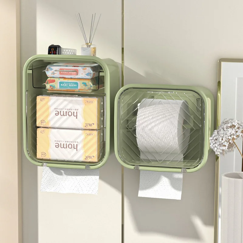 Wall Mounted Tissue Box Toilet Paper Container Holder Bathroom Organizer Accessories Drawer Roll Paper Shelf Luxury Storage Box