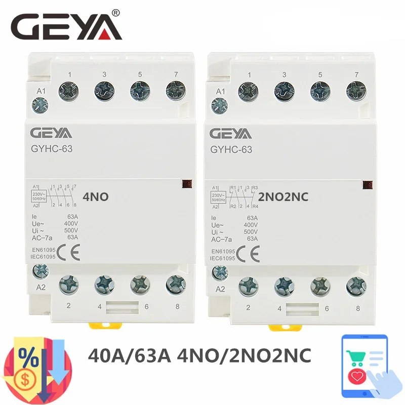 GEYA 4P 63A 4NO or 2NC2NO 220V/230V 50/60HZ Din Rail Household AC Modular Contactor