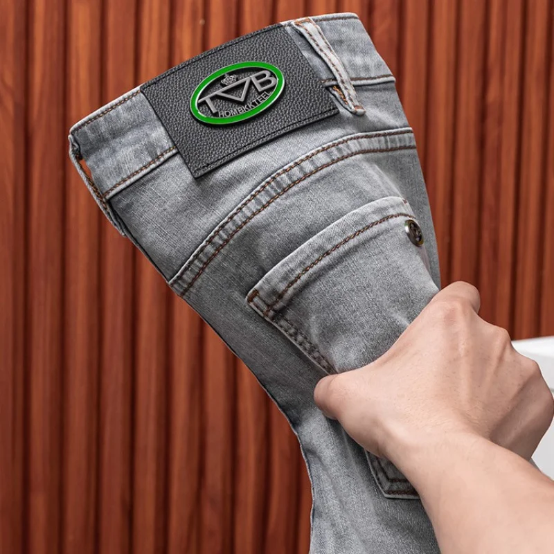 High-End Pure Gray Simple Jeans Men\'s 2024 Spring and Summer New Fashion Brand Business Stretch Slim Fit Skinny Pants