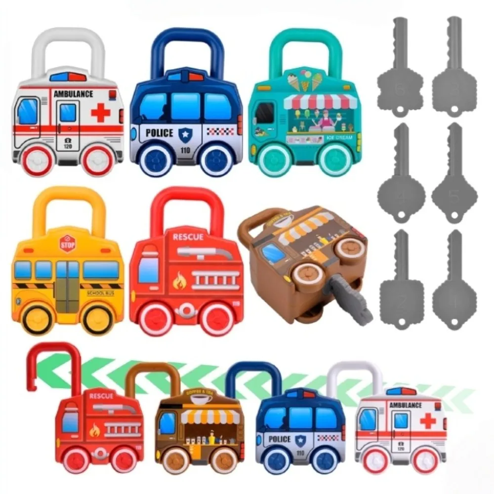 Ambulance Number Matching Unlocking Car Toy Early Educational Montessori Key Matching Toy Mini Cute Slidable Car Toy Baby