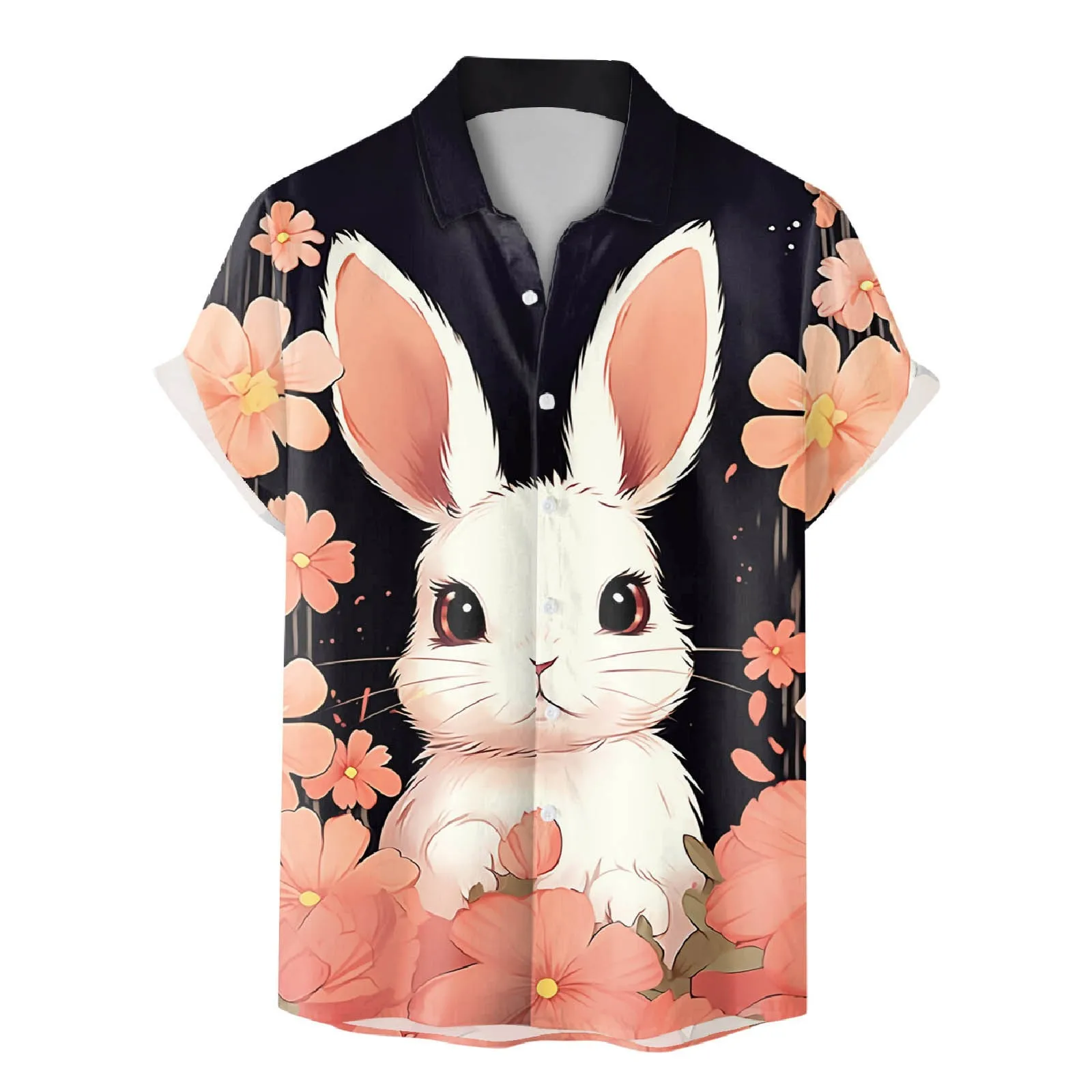 

Men's Easter Fashion Digital 3D Printed Short Sleeve Lapel Button Camisas De Hombre Breathable Print Camisa Social dress shirt