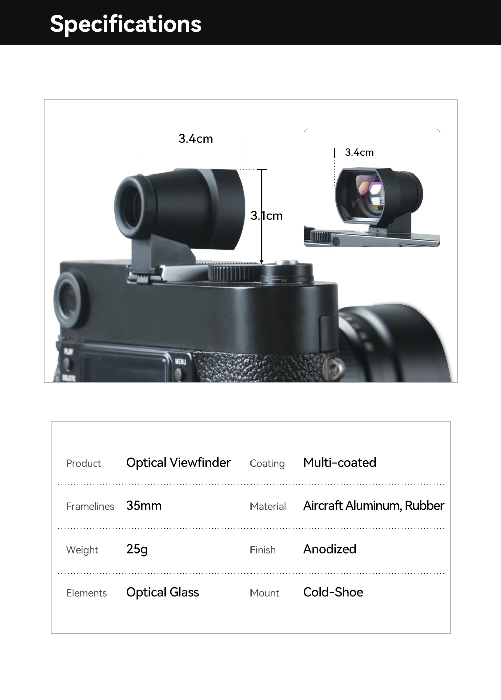 TTartisan 35mm Optical Viewfinder Universal Cold Shoe for Canon