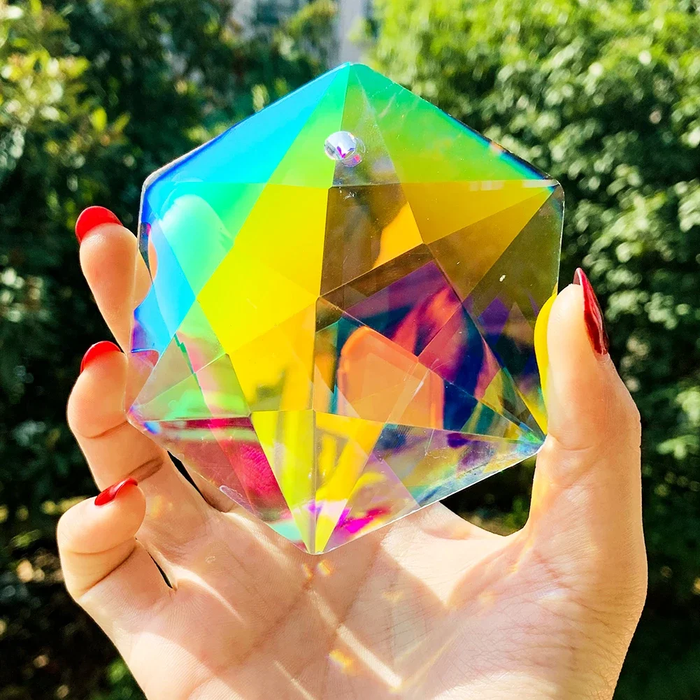 100mm Metatron Suncatcher Crystal Hanging Decor Star of David Prism Rainbow Maker Chandelier Parts Pendant Garden Decor