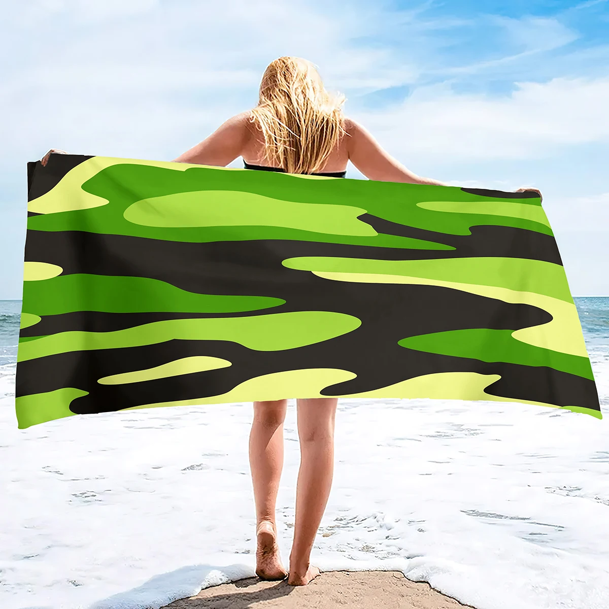 Serviette de plage camouflage anti sable grande taille douce_voghion.com