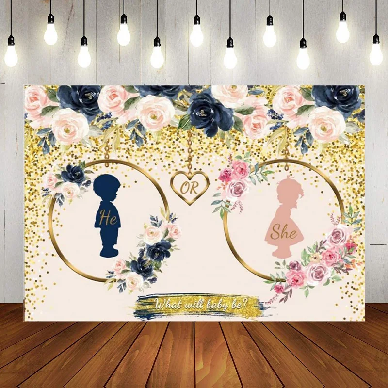 Lui O Lei Gender Reveal Photography Background Navy Blue Blush Elephant Background Pink Floral Boy O Girl Party Banner Decoration