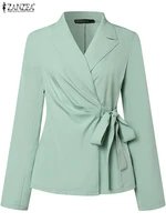 ZANZEA Elegant Office Lady Blazer Suits Women Classy Tied Waist Top and Pant 2pcs Outfit Streetwear Trend Commute Pant Sets 2025 - Image 4