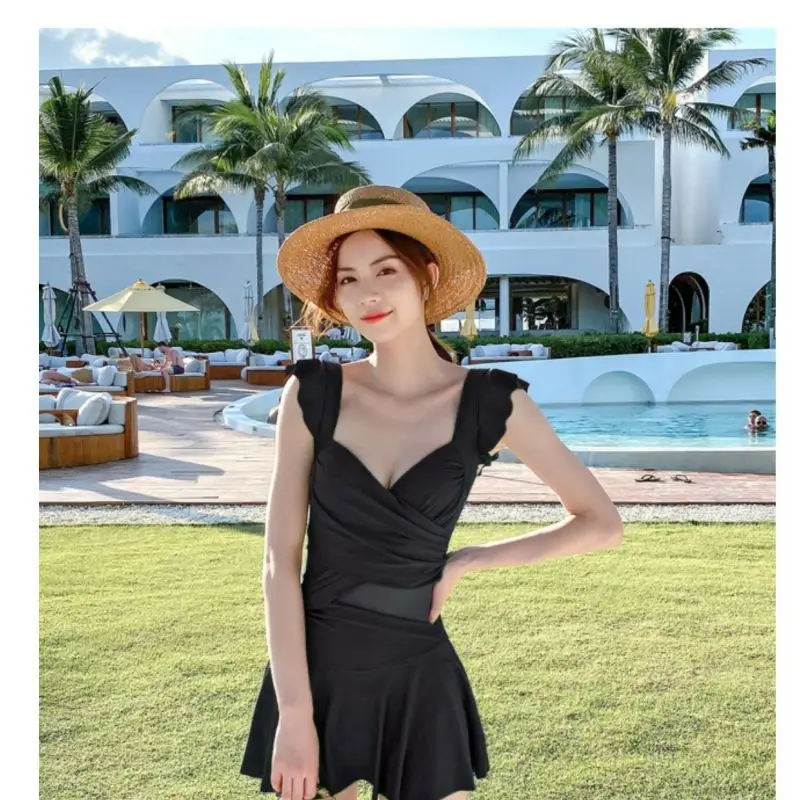 Elegant Fashion Harajuku Slim Fit Bikinis Loose Casual Sport All Match Swimwear Solid Sexy V Neck Sleeveless Swimsuits Women