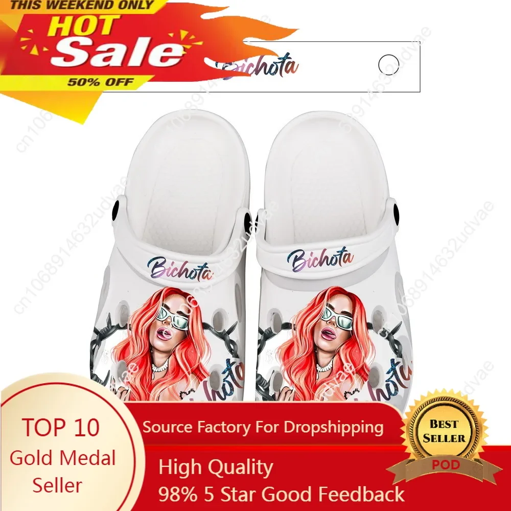

2023 New KAROL G Printed Clogs Sandals for Women Garden Shoes Breathable Light Slippers Plus Size 36-44 Customizable Pattern